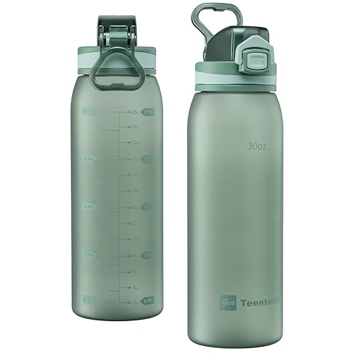 Teentumn Time Marker Water Bottle 30 oz with Push Button Motivational Measurement Marker  Reusable Tritan Plastic Water Jug for Workout Sport Travel Water Tracker (Pack of 1) - Image 2